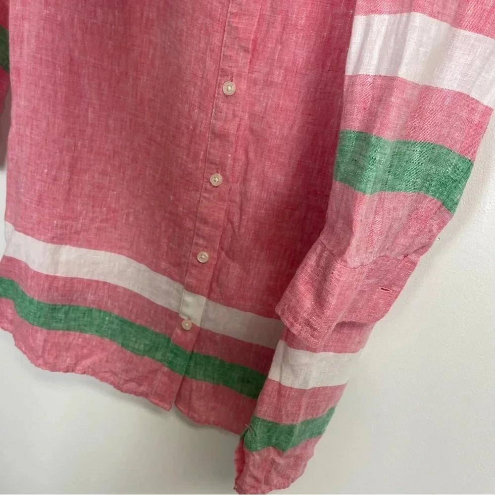Boden Shirt Womens 4P Petite Pink Green White Button Up Cotton Collared Tunic - Picture 3 of 10